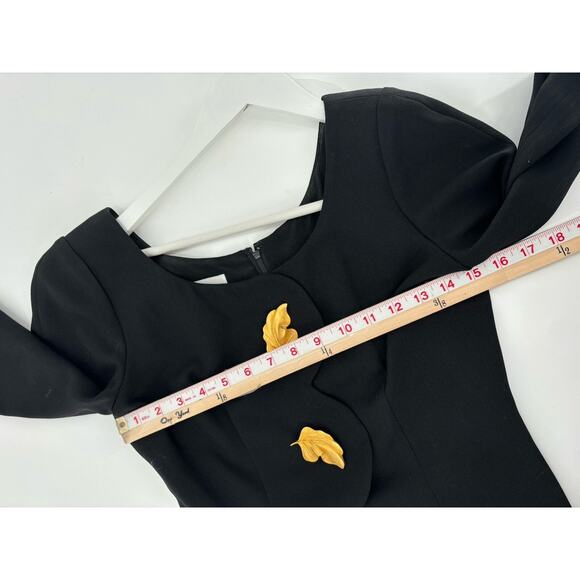 Santa Fe Vintage Dress Womens 2 Black Gold Leaf Applique Long Sleeves Full Zip - Picture 14 of 16